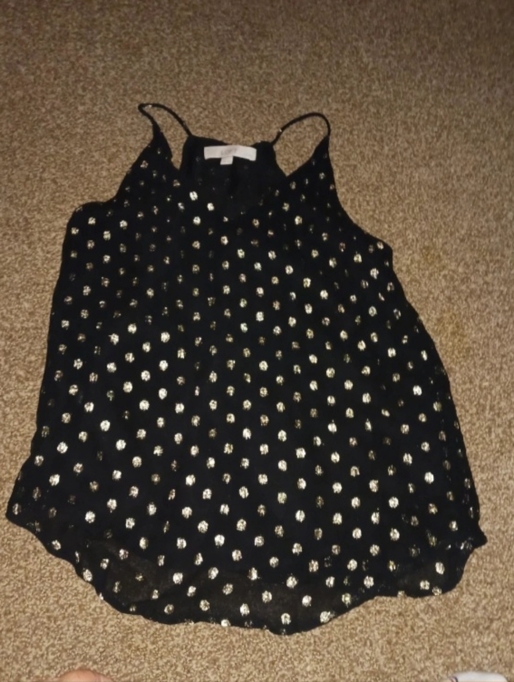 LOFT Black Camisole with Gold Polka Dots